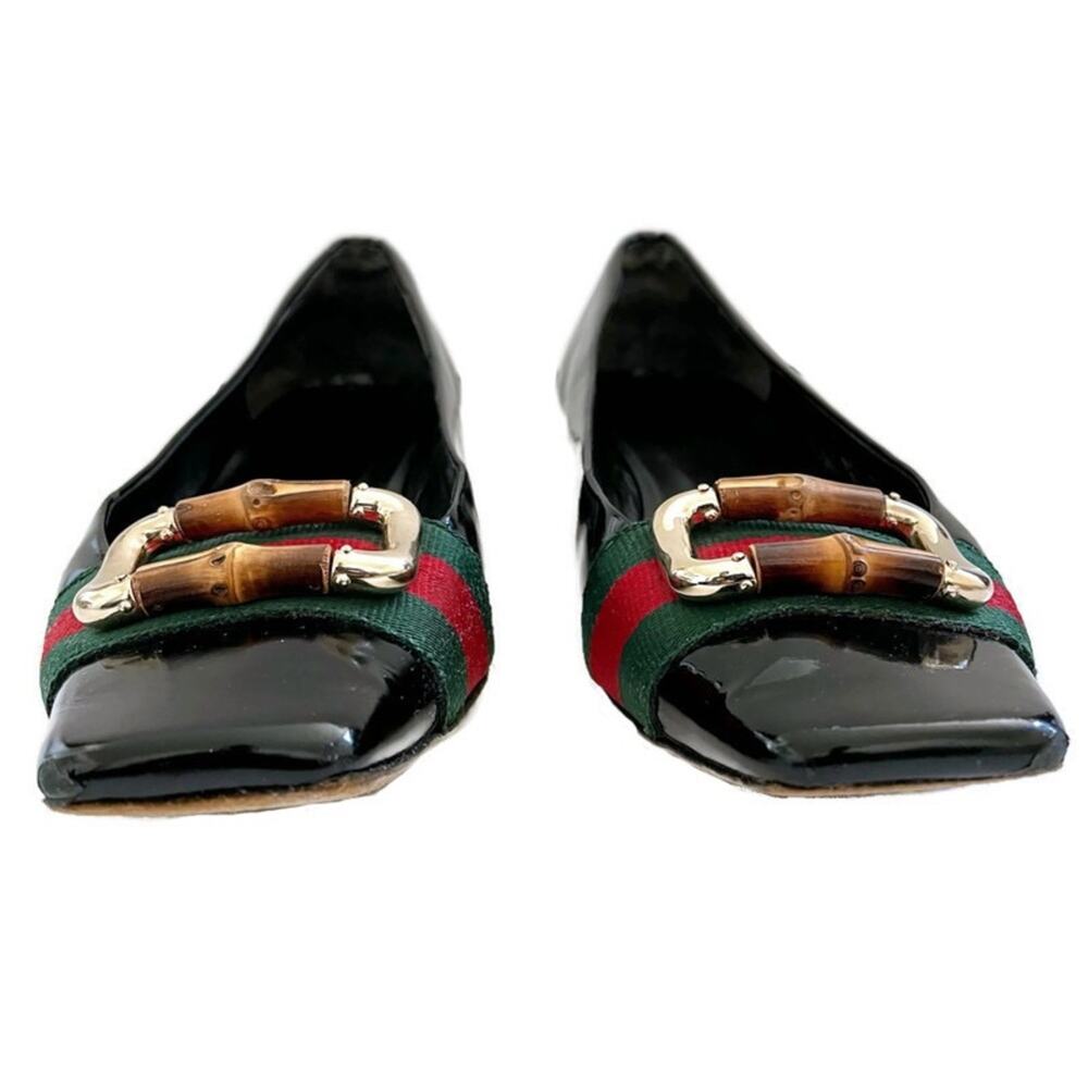 Gucci Patent Leather Signature Web Bamboo Buckle Loafers - Picture 4 of 9